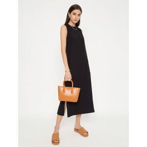 Vince Black Sleeveless Waist Tie Maxi Dress XS Pima Cotton Side Slit Crew Neck